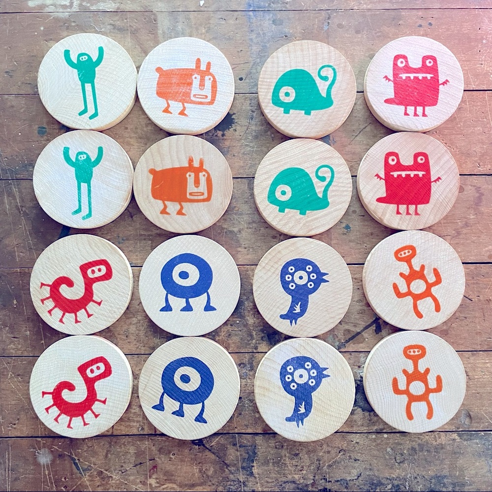 Wooden matching game monster educational